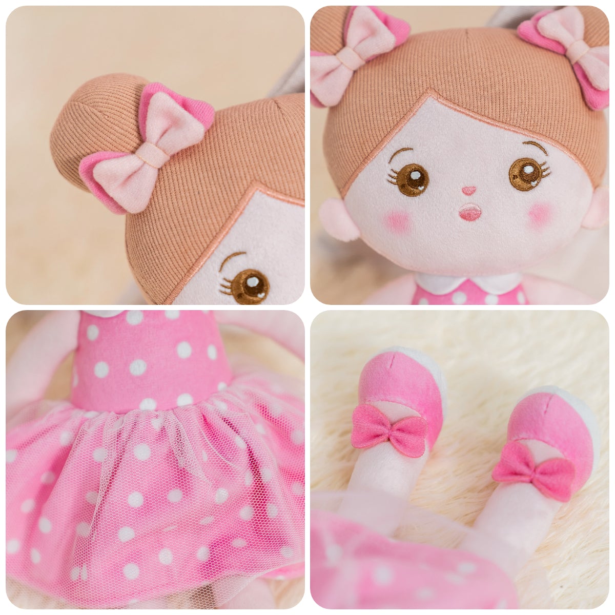 Abby Personnalisée Poupée en Peluche en Robe Rose à Pois Blancs