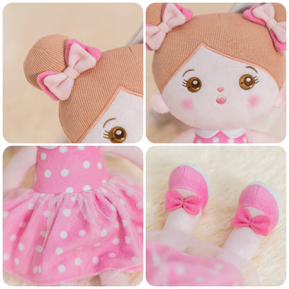 Personnalisée Poupée en Peluche avec Yeux Ouverts en Robe à Pois Roses-1